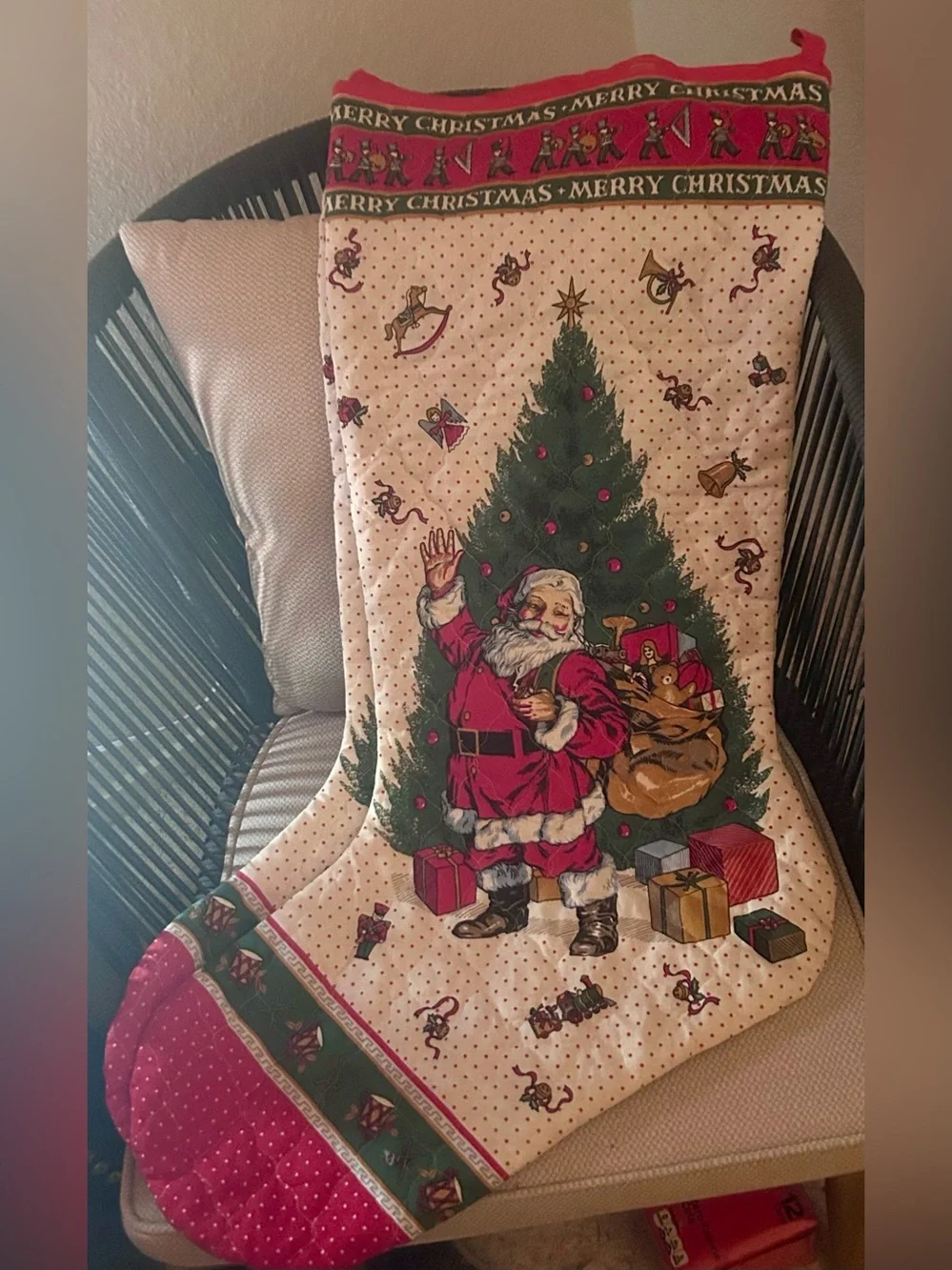 Set of two vintage oversized Santa Christmas Stockings!